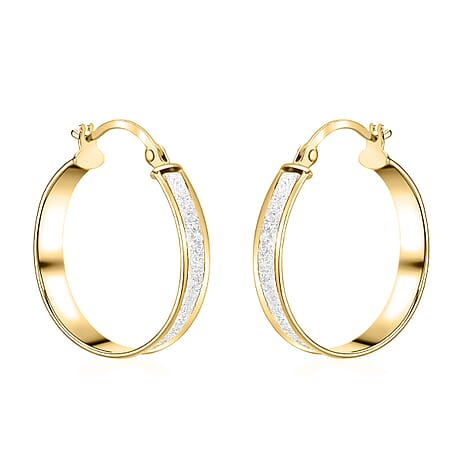 9K Yellow Gold 4MM Tube 22MM Stardust Round Hoop Creole Earrings 1.7 grams