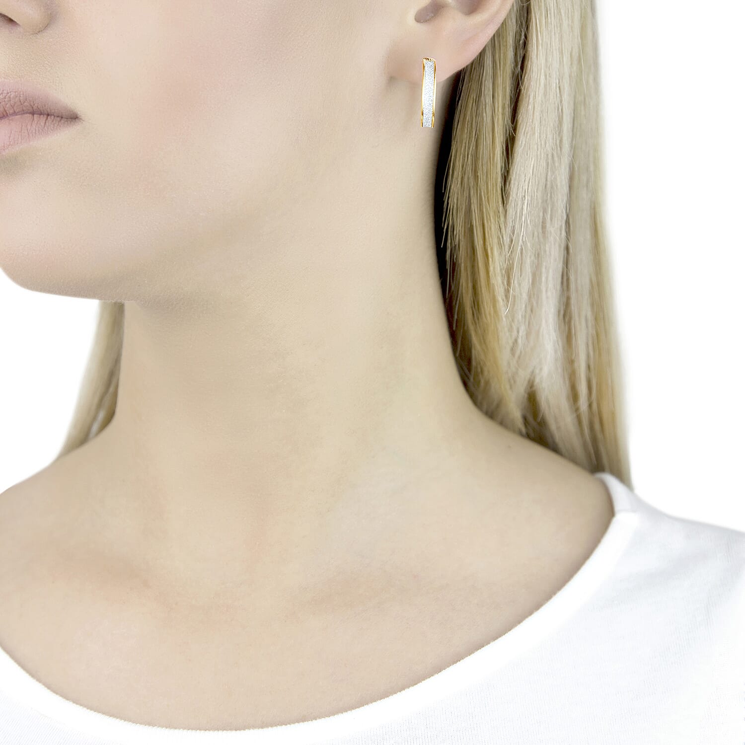 9K Yellow Gold 4MM Tube 22MM Stardust Round Hoop Creole Earrings 1.7 grams