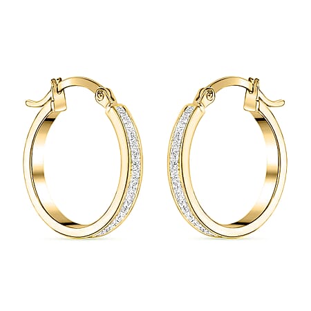 9K Yellow Gold 2.5MM Tube 19MM Stardust Creole Hoop Earrings 1.5 grams
