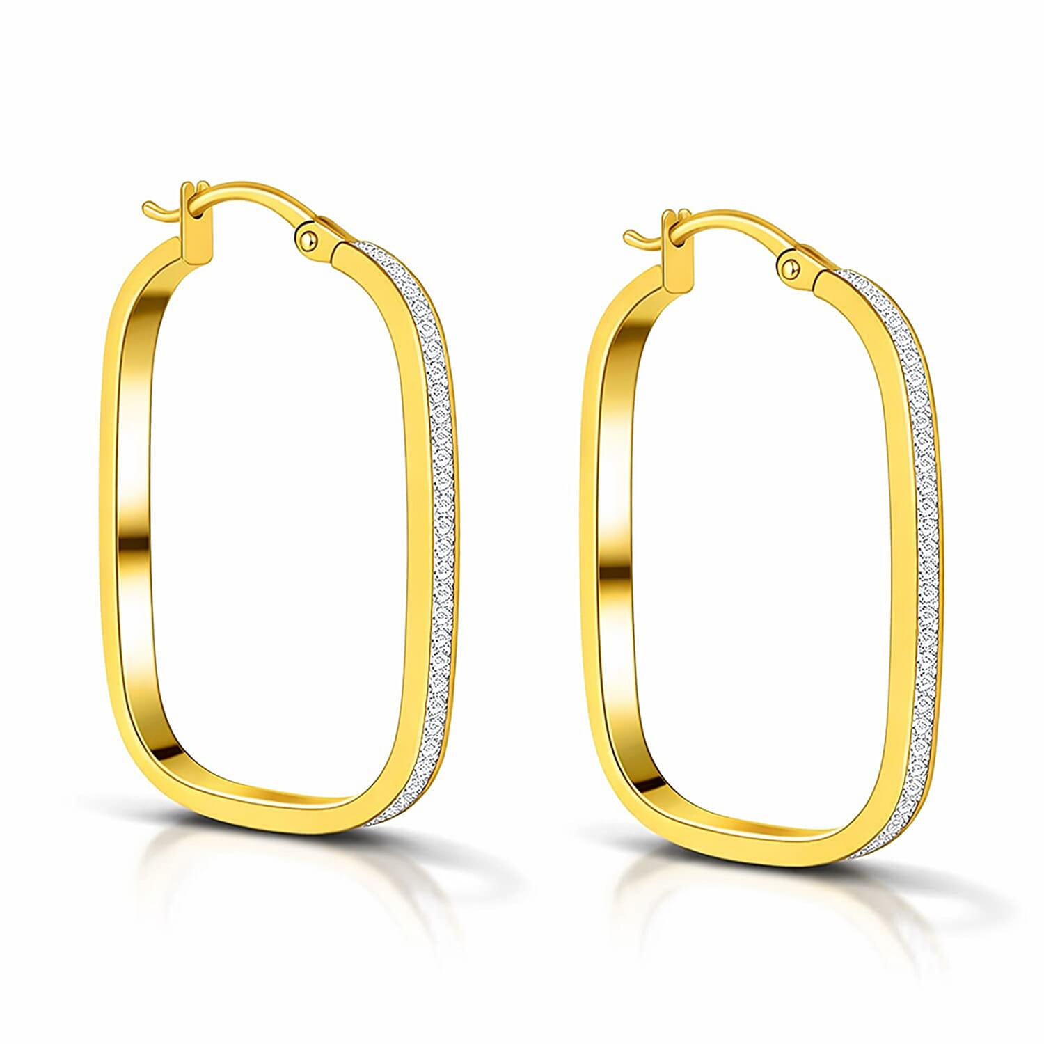 9K Yellow Gold 2.5MM X 30.5MM Stardust Rounded Rectangle Earrings 2.1 grams