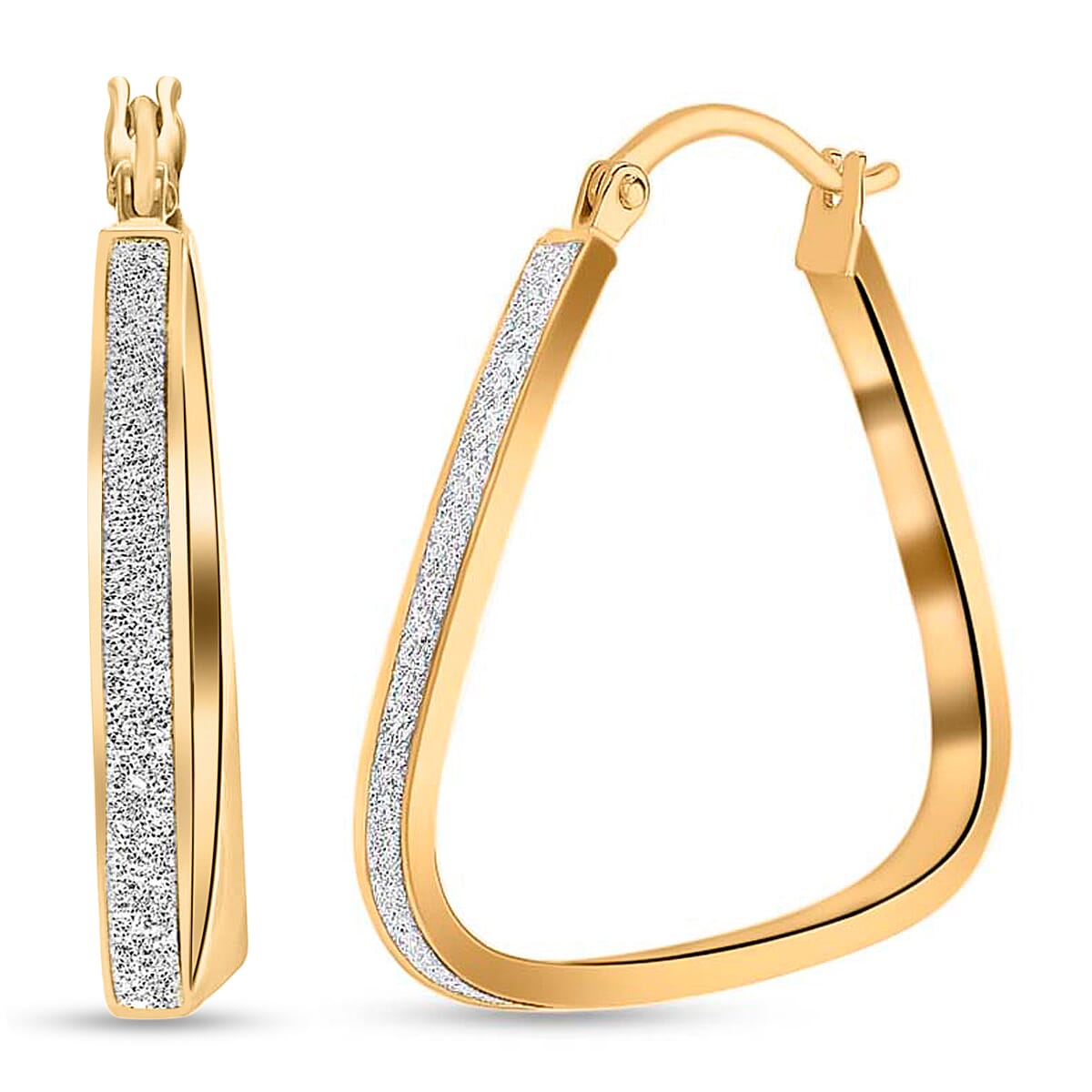 9K Yellow Gold 2.5MM X 29MM Stardust Rounded Triangle Earrings 2.3 grams