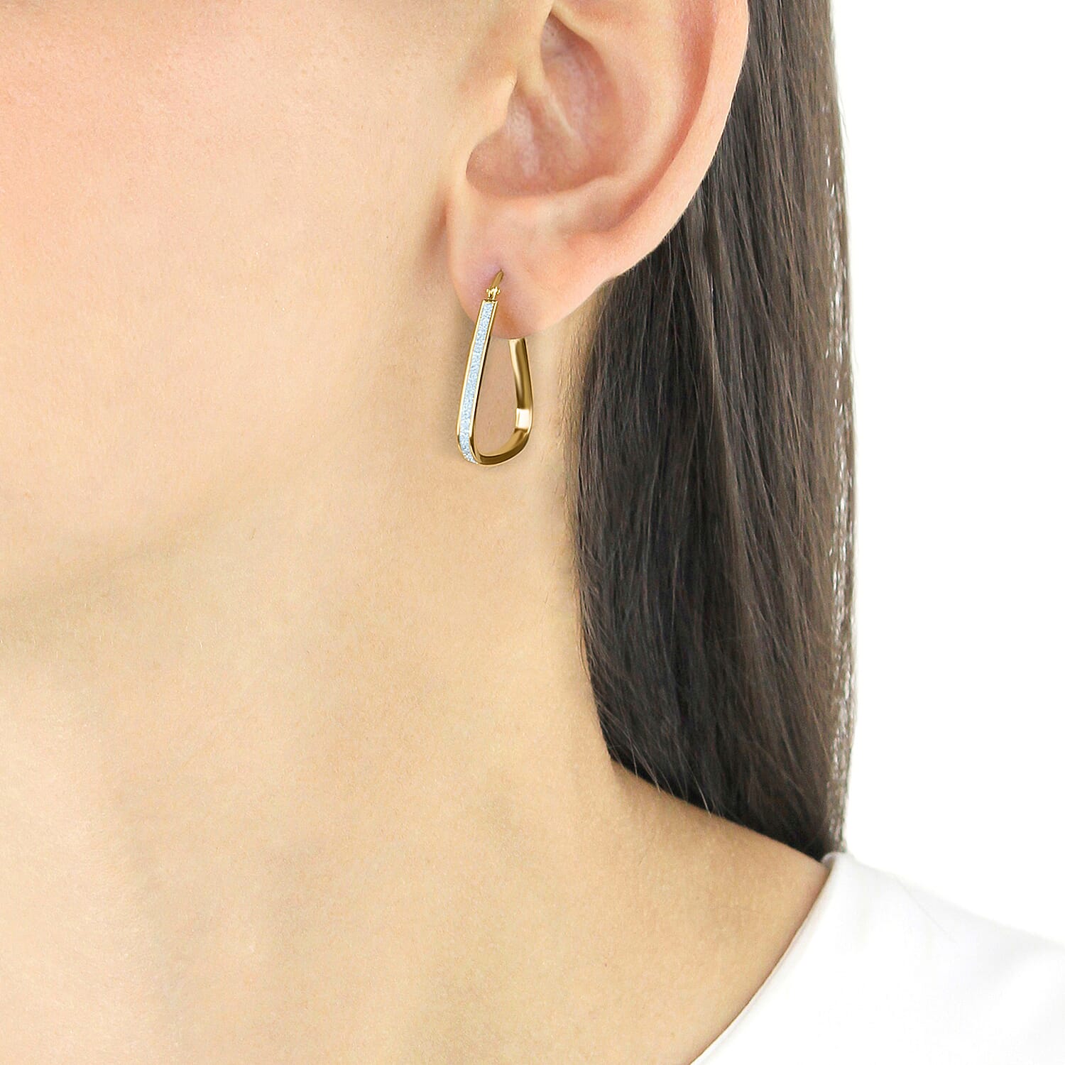 9K Yellow Gold 2.5MM X 29MM Stardust Rounded Triangle Earrings 2.3 grams