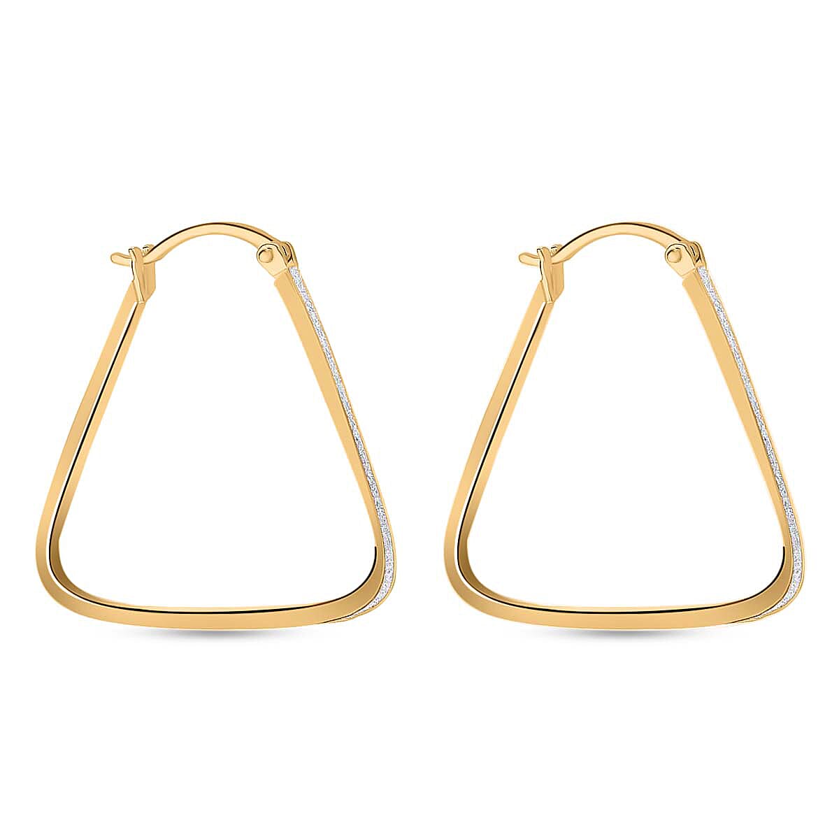 9K Yellow Gold 2.5MM X 29MM Stardust Rounded Triangle Earrings 2.3 grams