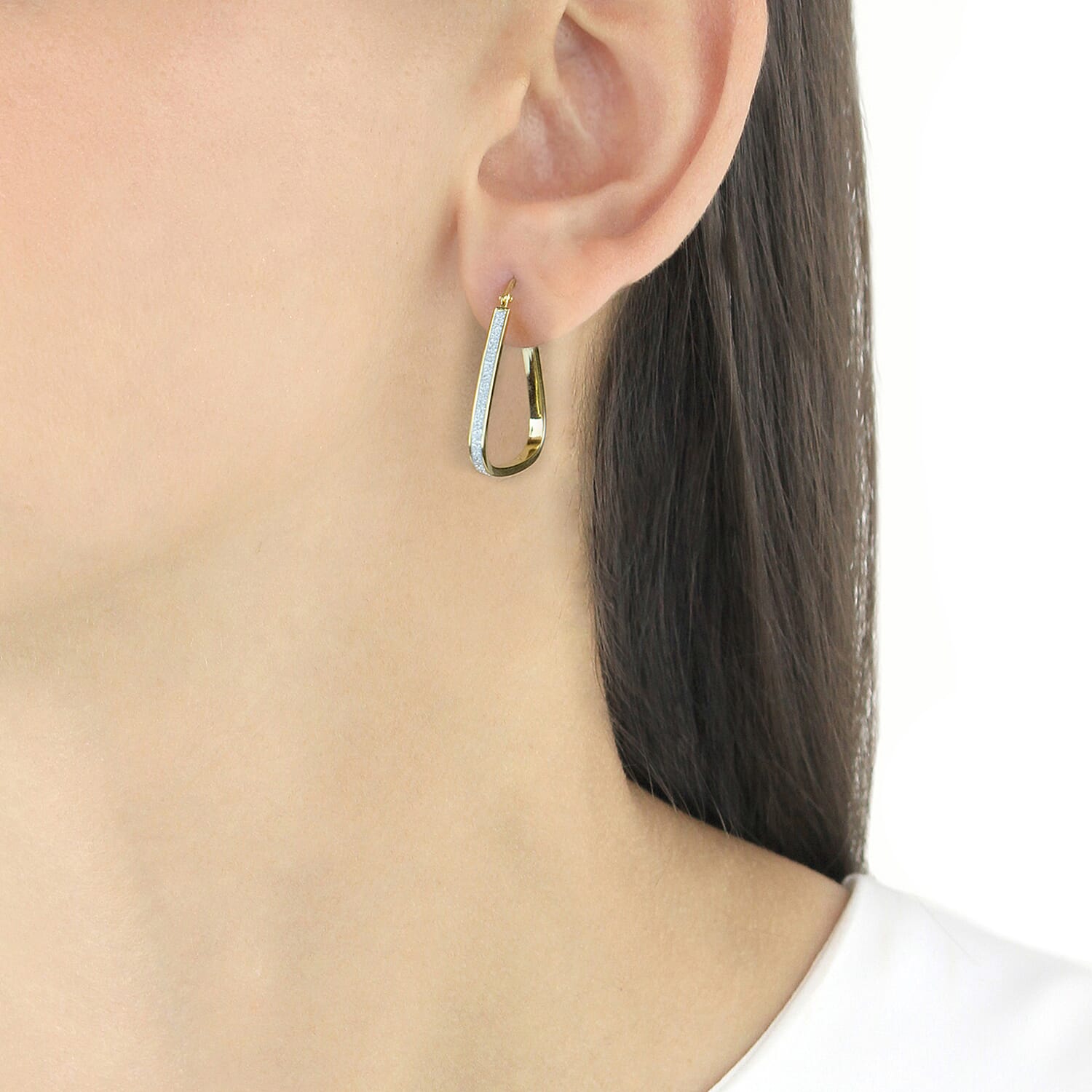 9K Yellow Gold 2.5MM X 29MM Stardust Rounded Triangle Earrings 2.3 grams