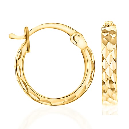 9K Yellow Gold Tube Diamond Cut Creole Hoop Earrings 1.1 grams