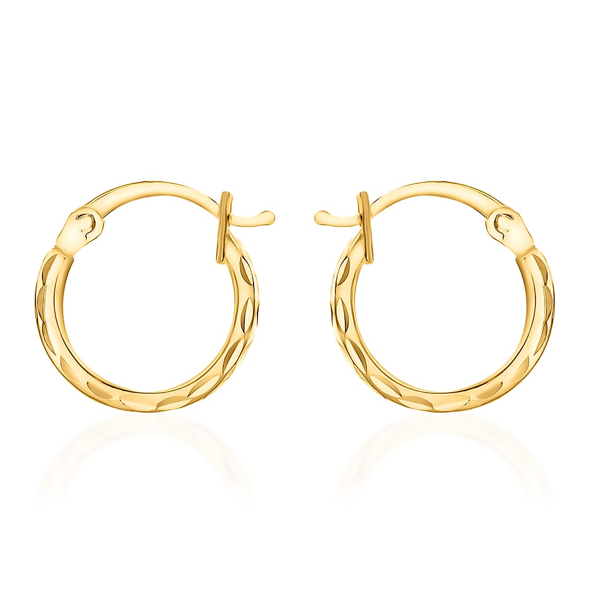 9K Yellow Gold Tube Diamond Cut Creole Hoop Earrings 1.1 grams