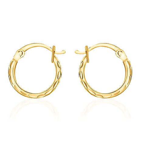 9K Yellow Gold Tube Diamond Cut Creole Hoop Earrings 1.1 grams