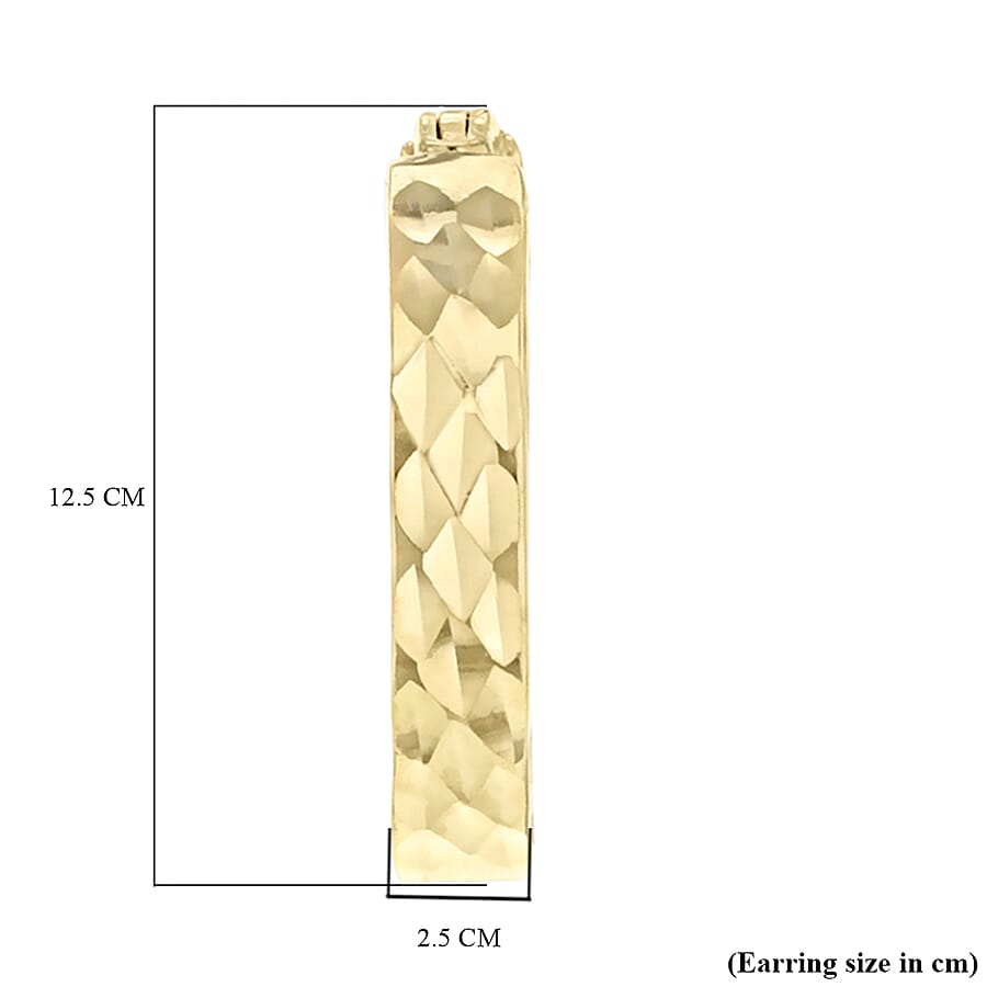 9K Yellow Gold Tube Diamond Cut Creole Hoop Earrings 1.1 grams