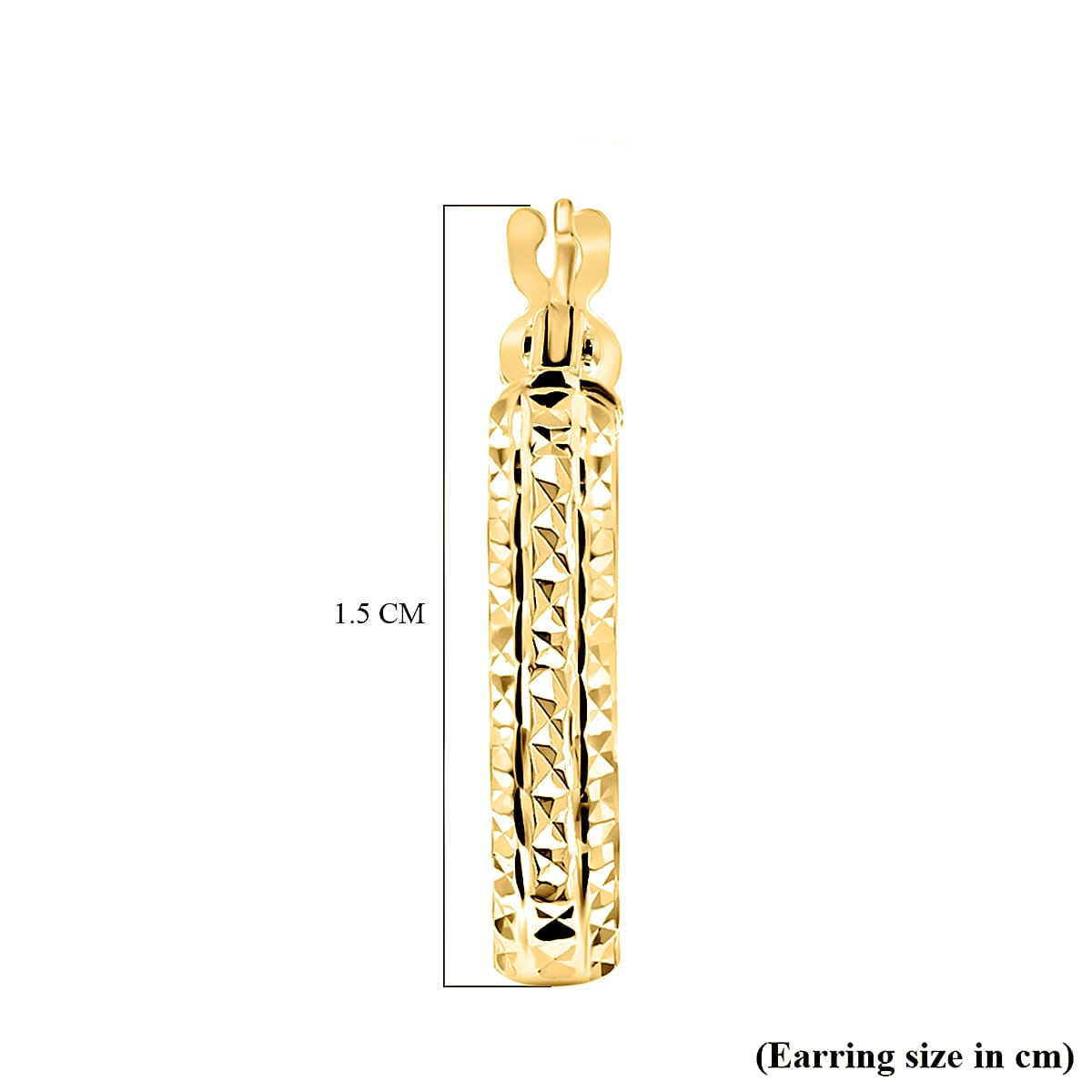 9K Yellow Gold 2.5MM Tube 15MM Diamond Hoop Cut Creole Earrings 1 grams