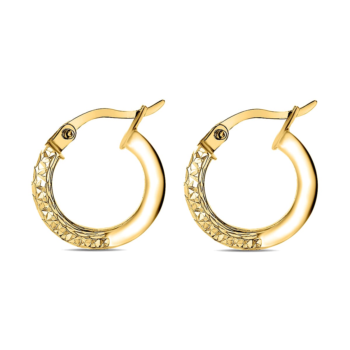 9K Yellow Gold 2.5MM Tube 15MM Diamond Hoop Cut Creole Earrings 1 grams