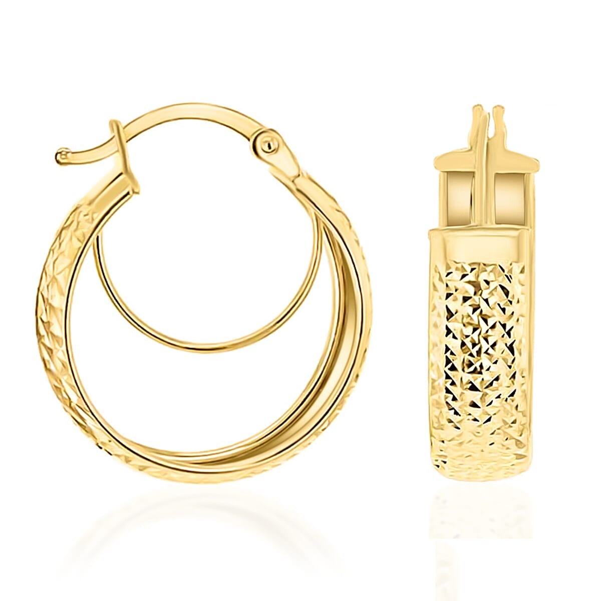 9K Yellow Gold 19MM Diamond Cut Double Hoop Creole Earrings 1.8 grams