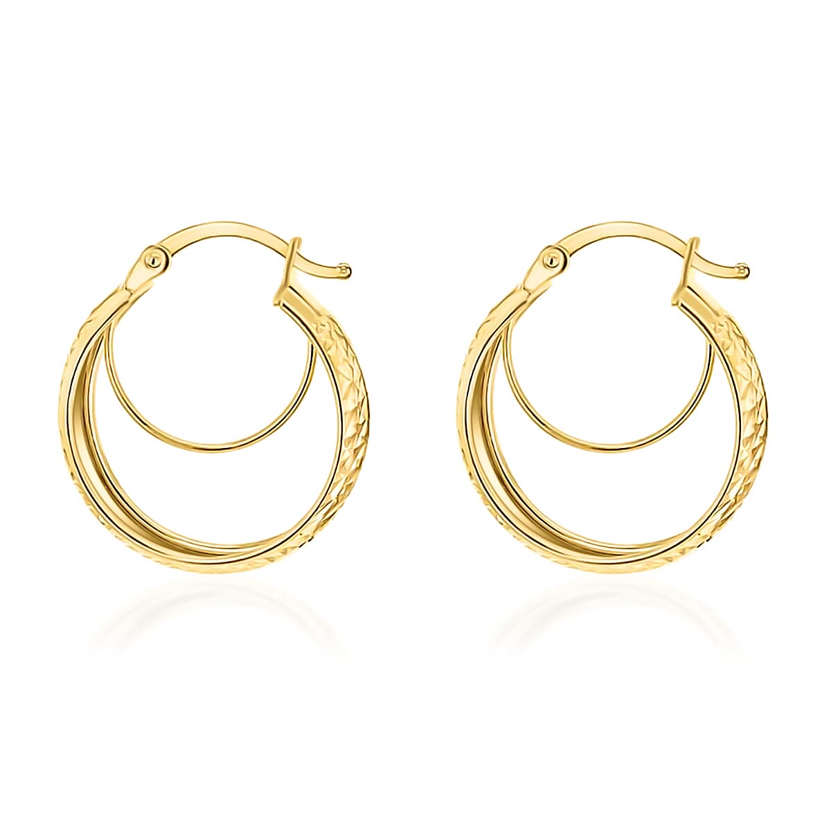 9K Yellow Gold 19MM Diamond Cut Double Hoop Creole Earrings 1.8 grams