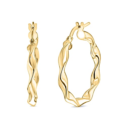 9K Yellow Gold 3MM Twist Tube 22.5MM Round Hoop Creole Earrings 1.4 grams