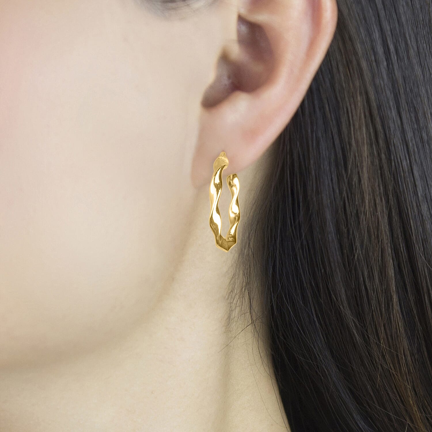 9K Yellow Gold 3MM Twist Tube 22.5MM Round Hoop Creole Earrings 1.4 grams