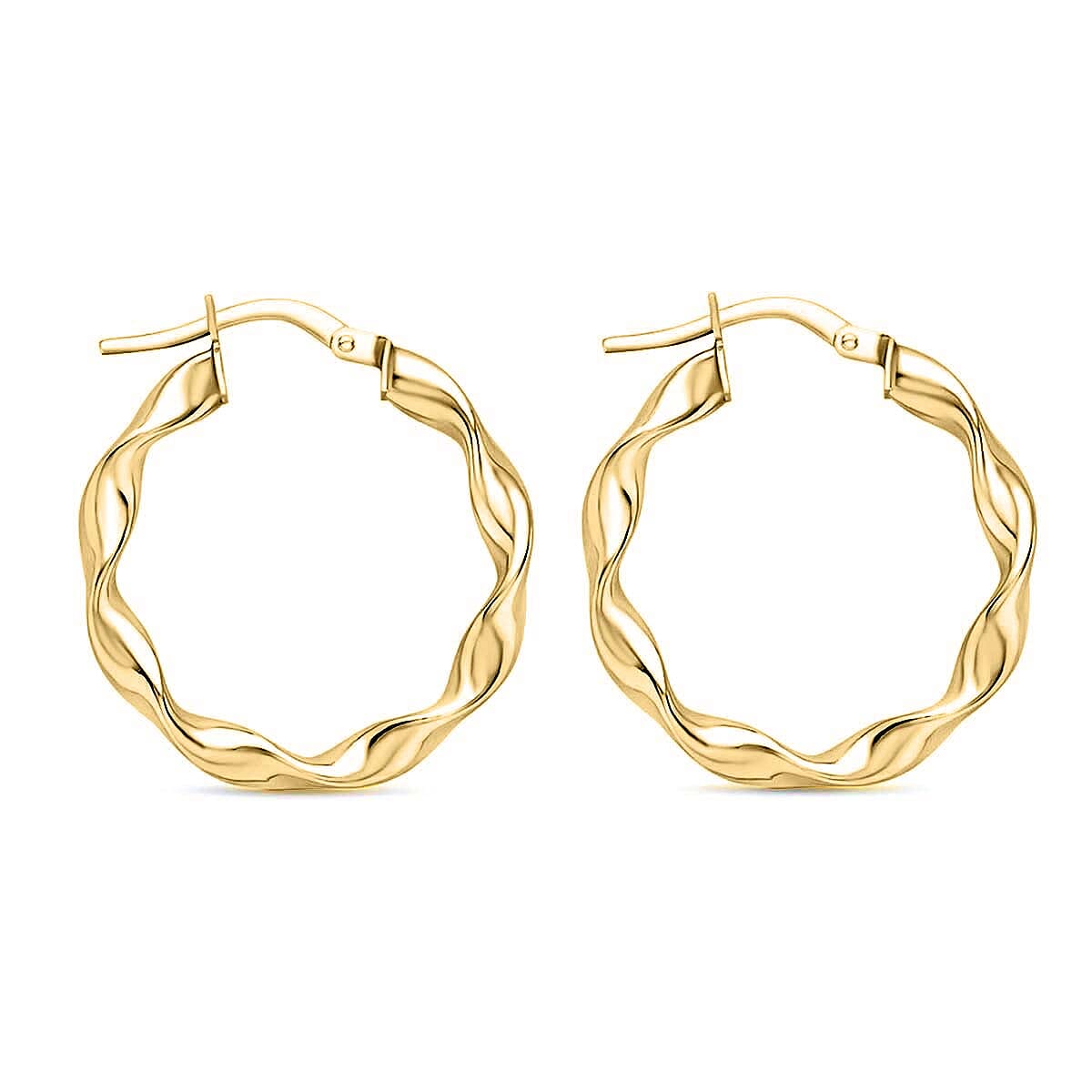 9K Yellow Gold 3MM Twist Tube 22.5MM Round Hoop Creole Earrings 1.4 grams