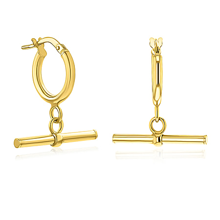 9K Yellow Gold 20MM X 23.5MM Round T Bar Hoop Creole Earrings 1.8 grams