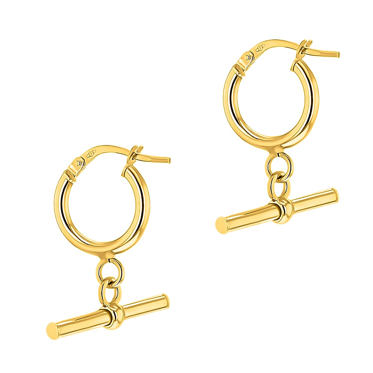 9K Yellow Gold 20MM X 23.5MM Round T Bar Hoop Creole Earrings 1.8 grams