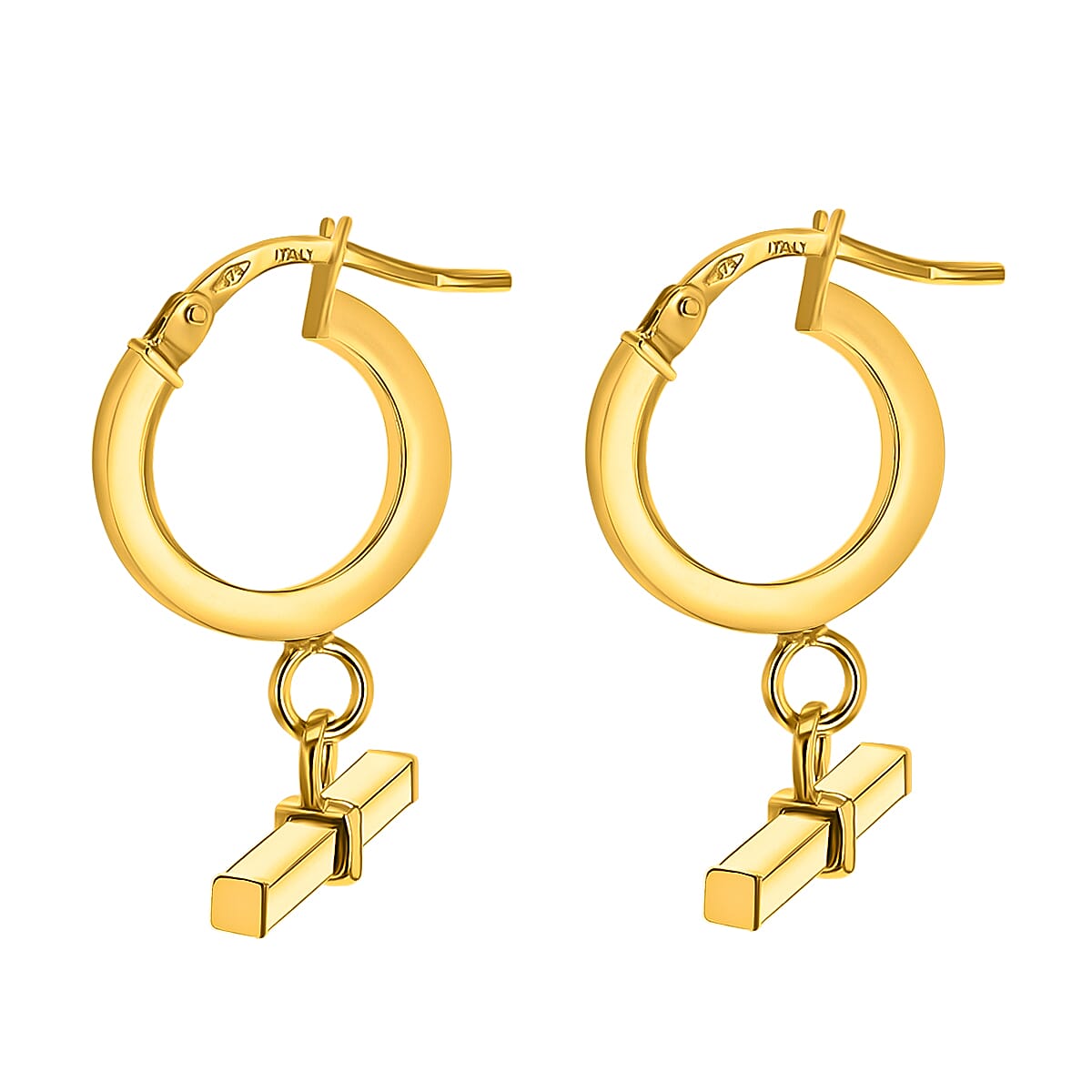 9K Yellow Gold 20MM X 23.5MM Square T Bar Creole Hoop Earrings 1.7 grams