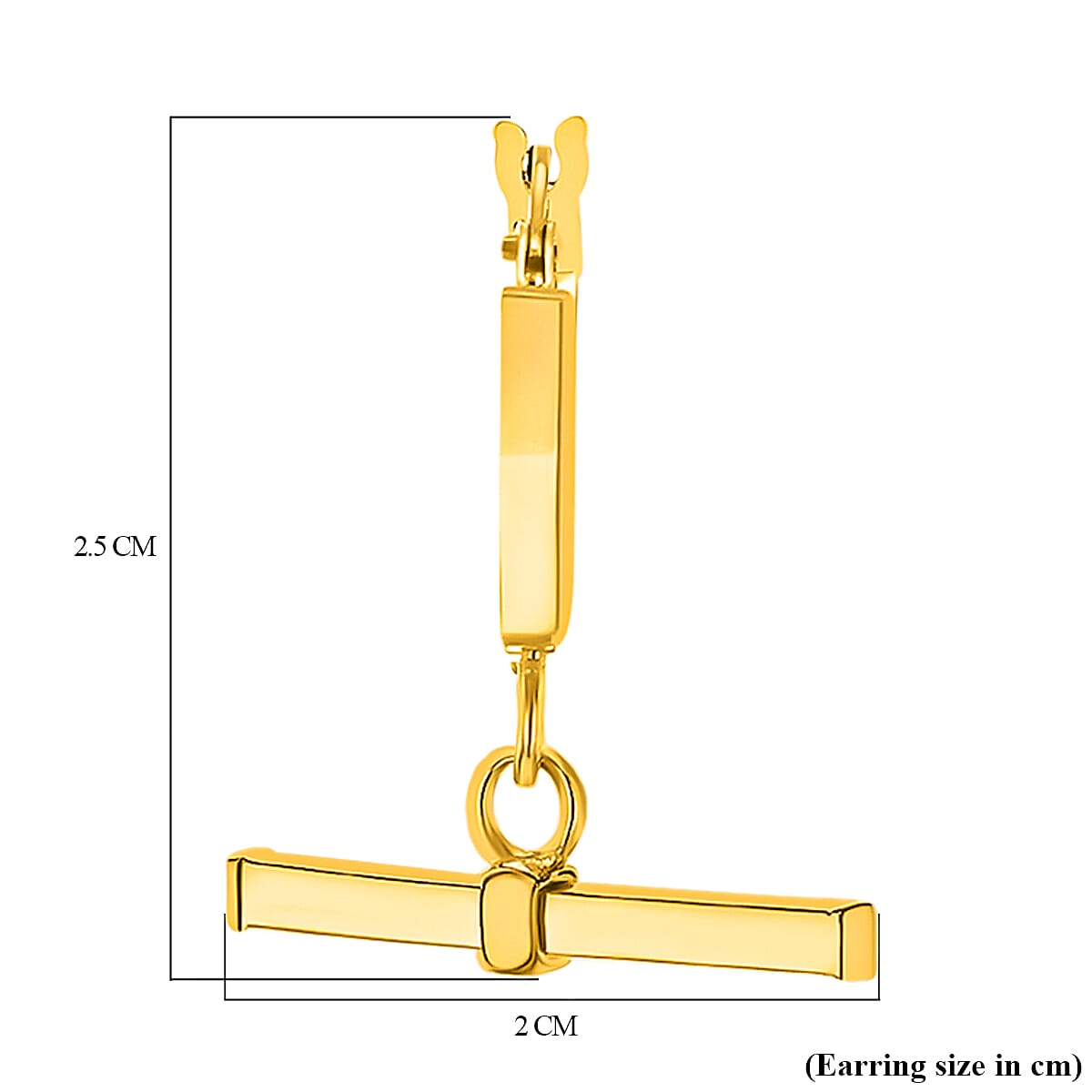 9K Yellow Gold 20MM X 23.5MM Square T Bar Creole Hoop Earrings 1.7 grams