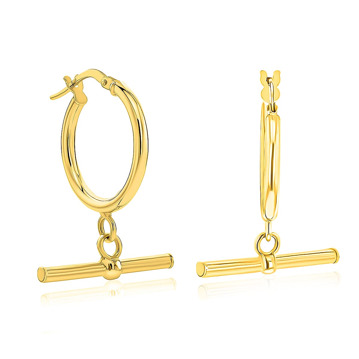 9K Yellow Gold 20MM X 28.5MM Round T Bar Creole Hoop Earrings 1.8 grams
