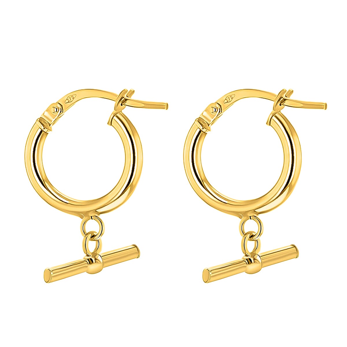 9K Yellow Gold 20MM X 28.5MM Round T Bar Creole Hoop Earrings 1.8 grams