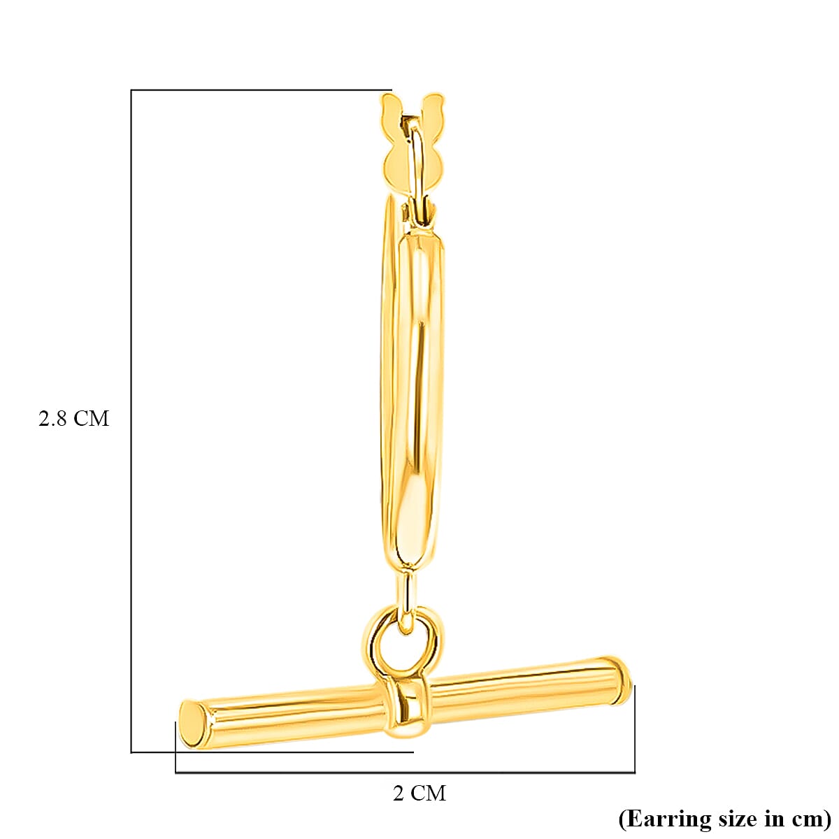 9K Yellow Gold 20MM X 28.5MM Round T Bar Creole Hoop Earrings 1.8 grams