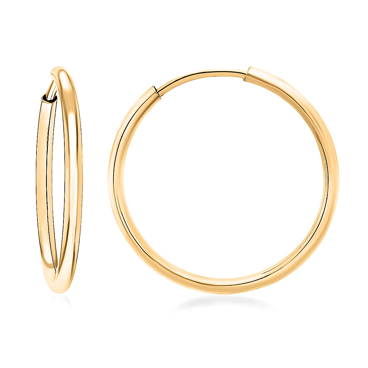9K Yellow Gold 1.8MM Tube 22MM Supreme Finish Hoop Earrings 1 grams