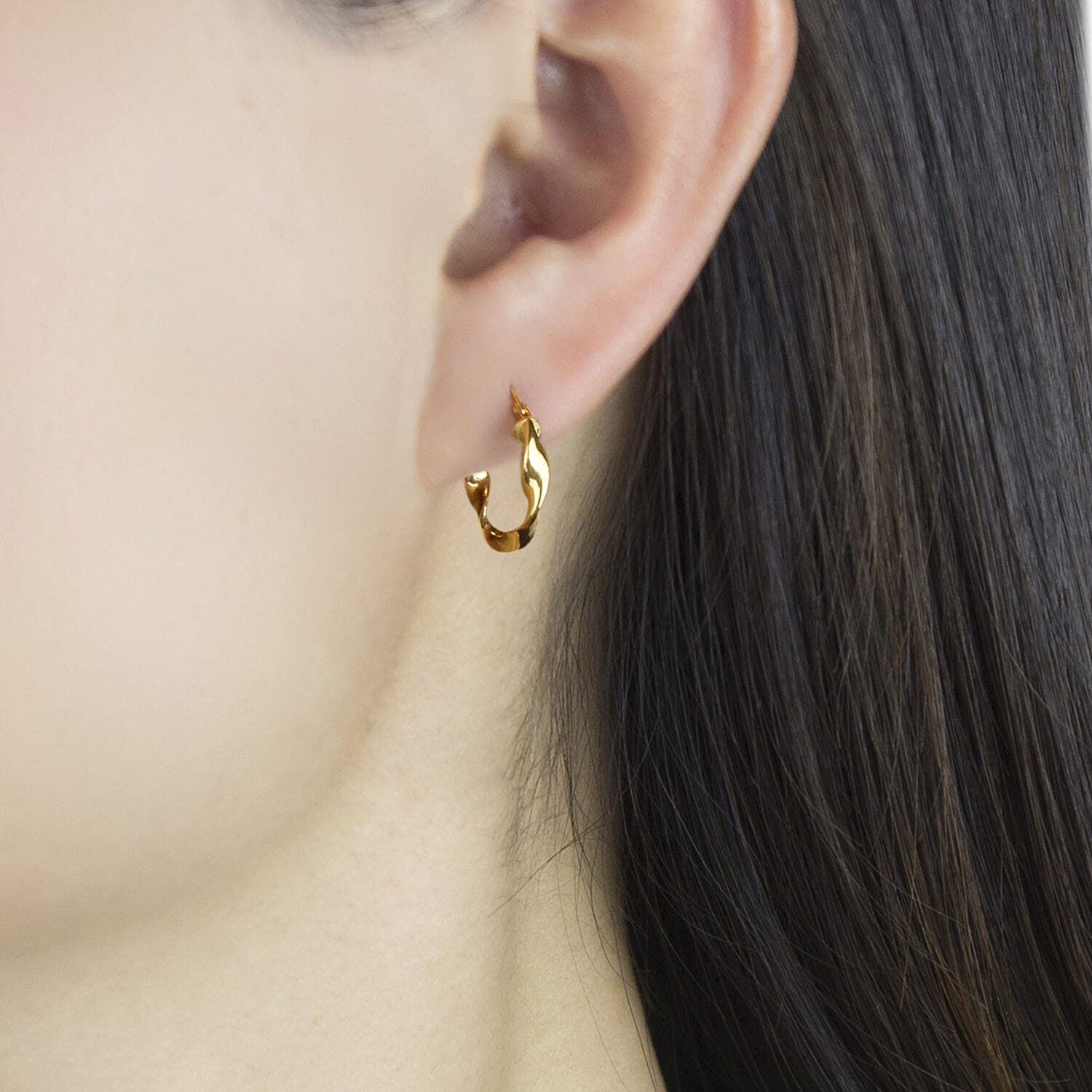 9K Yellow Gold 3MM Twist Tube 17MM Round Hoop Creole Earrings 1 grams