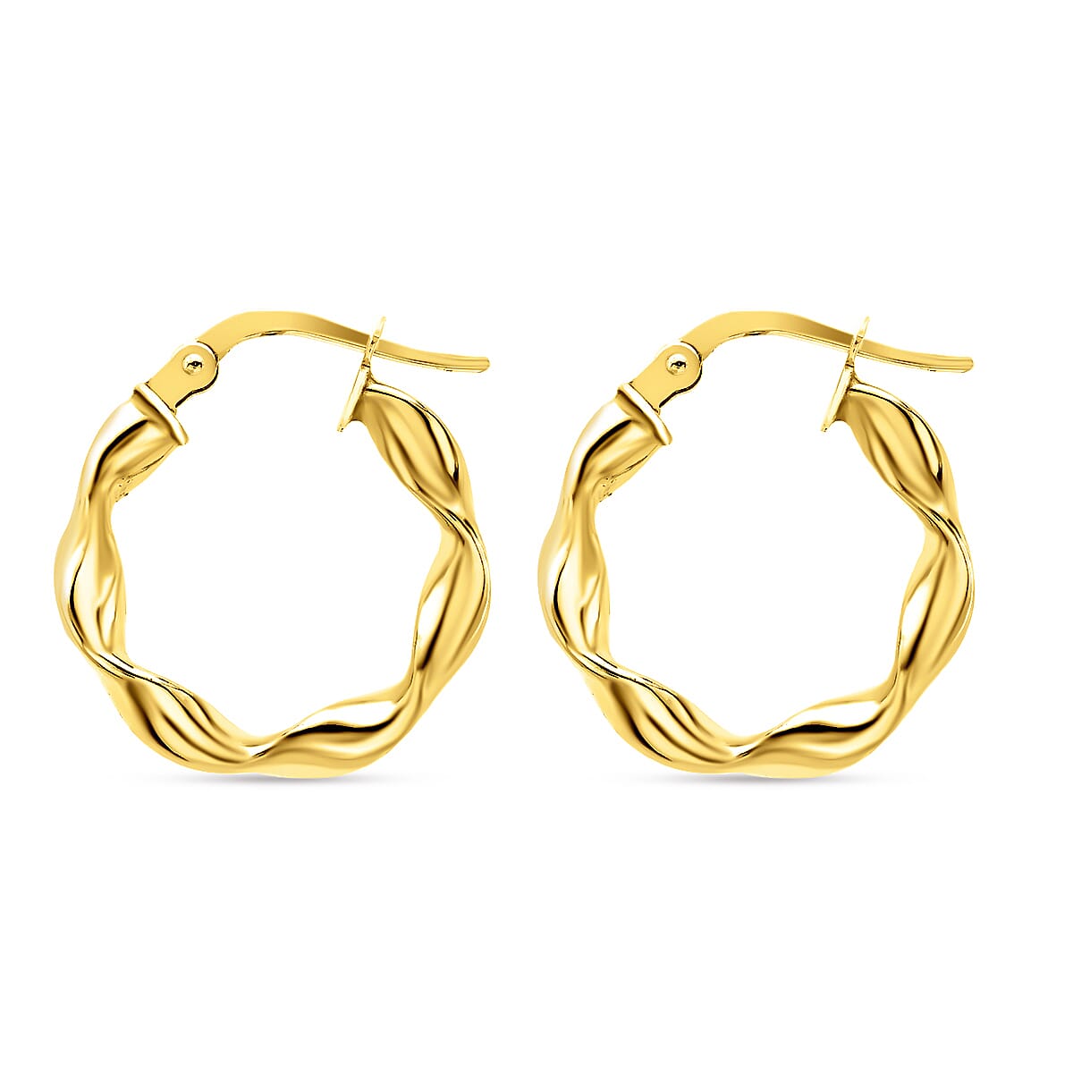 9K Yellow Gold 3MM Twist Tube 17MM Round Hoop Creole Earrings 1 grams