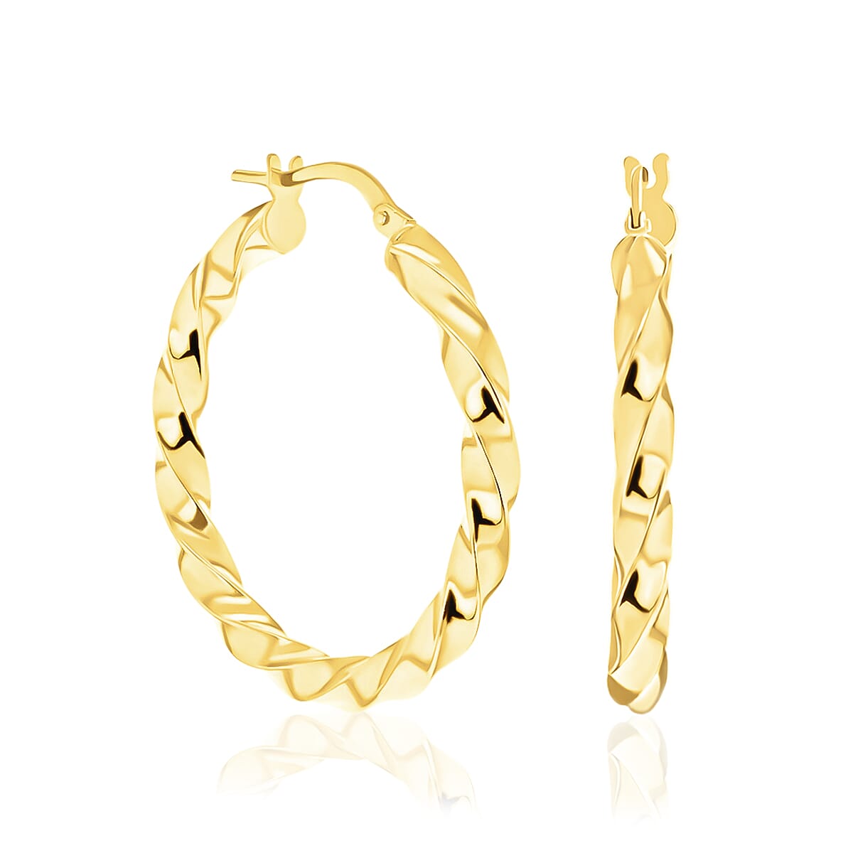 9K Yellow Gold Twist Creole Earrings with Clasp