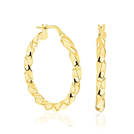 9K Yellow Gold Twist Creole Earrings with Clasp