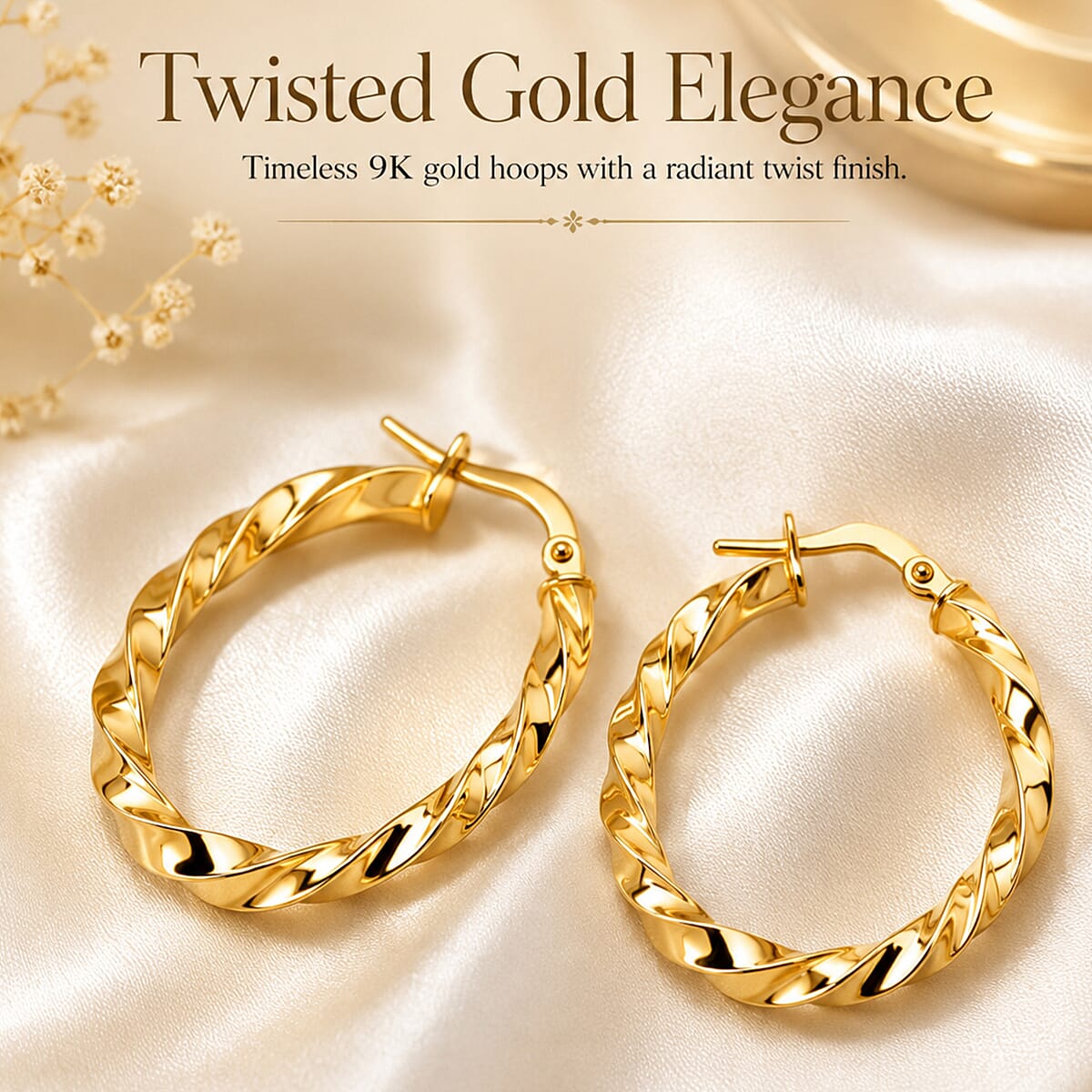 9K Yellow Gold Twist Creole Earrings with Clasp