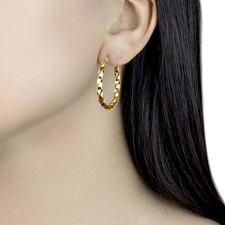 9K Yellow Gold 3.5MM Tube 30MM Twist Creole Hoop Earrings 1.8 grams