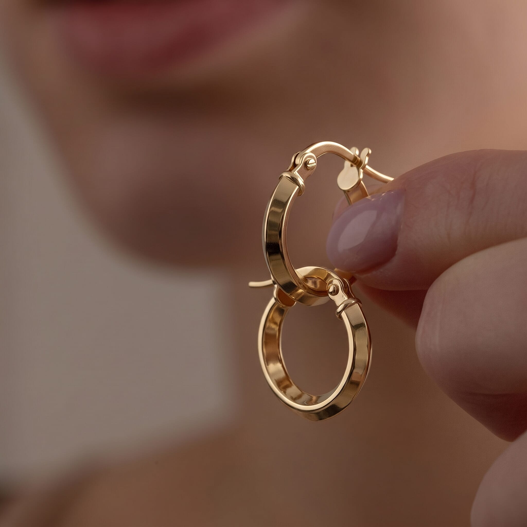 9K Yellow Gold 13MM Supreme Finish Hoop Creole Earrings 0.8 grams