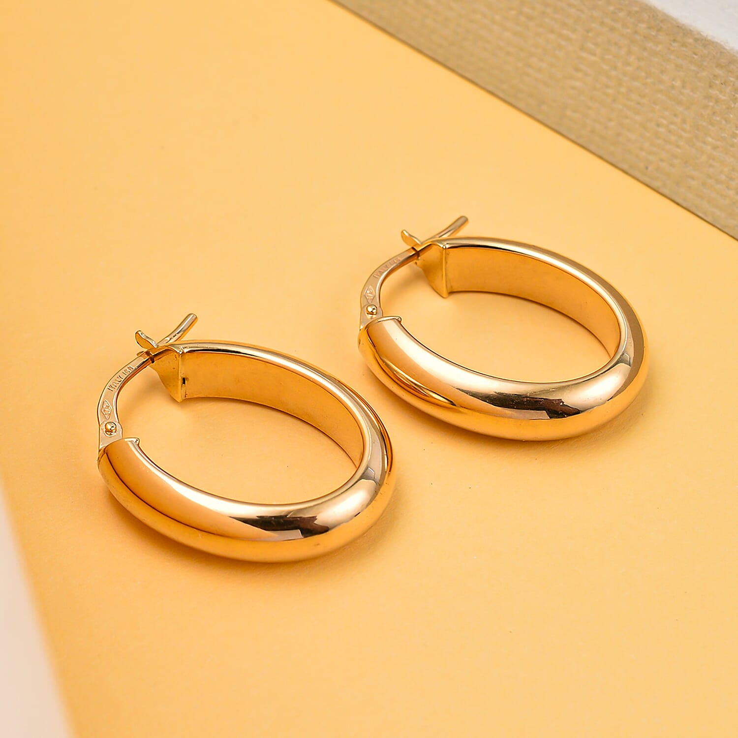 9K Yellow Gold 20MM X 22MM Supreme Finish Oval Creole Earrings 1.7 Gms