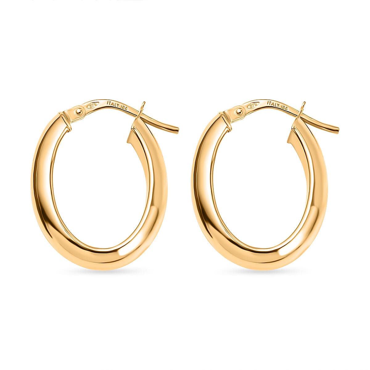 9K Yellow Gold 20MM X 22MM Supreme Finish Oval Creole Earrings 1.7 Gms