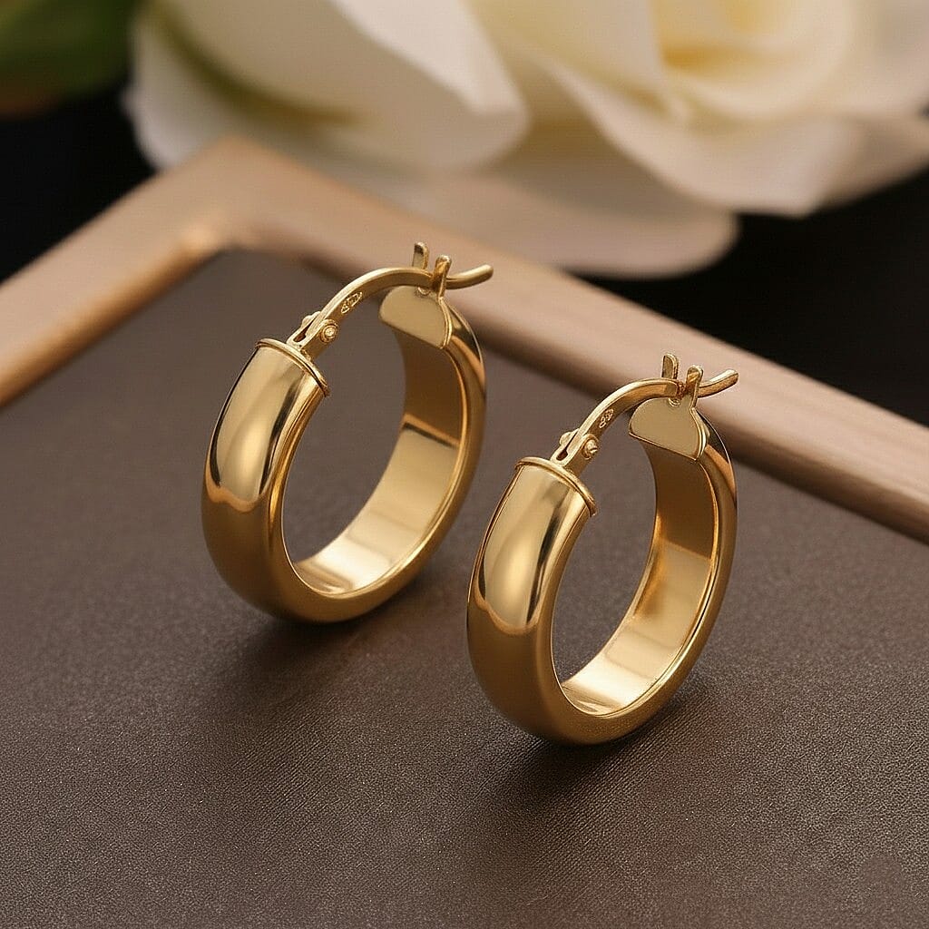 9K Yellow Gold 20MM X 22MM Supreme Finish Oval Creole Earrings 1.7 Gms