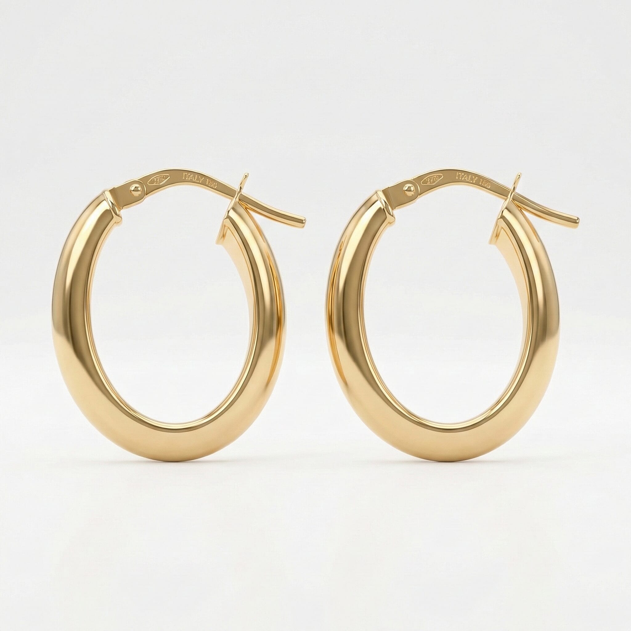 9K Yellow Gold 20MM X 22MM Supreme Finish Oval Creole Earrings 1.7 Gms