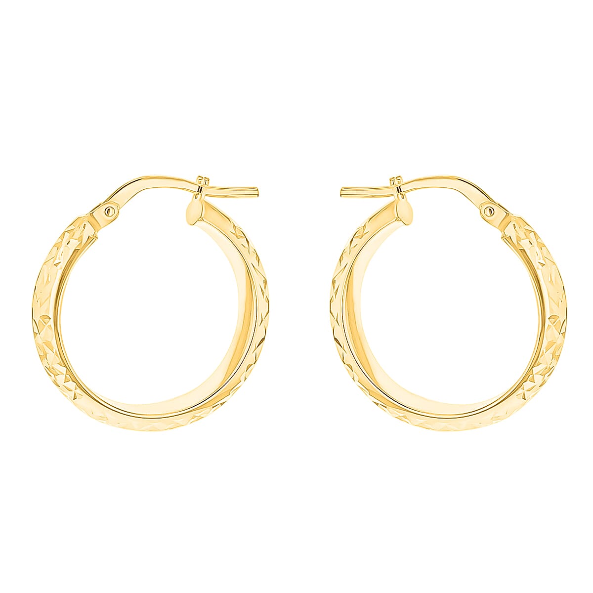 9K Yellow Gold 3.5MM Tube 21MM Diamond Cut Round Creole Hoop Earrings 1.5 grams