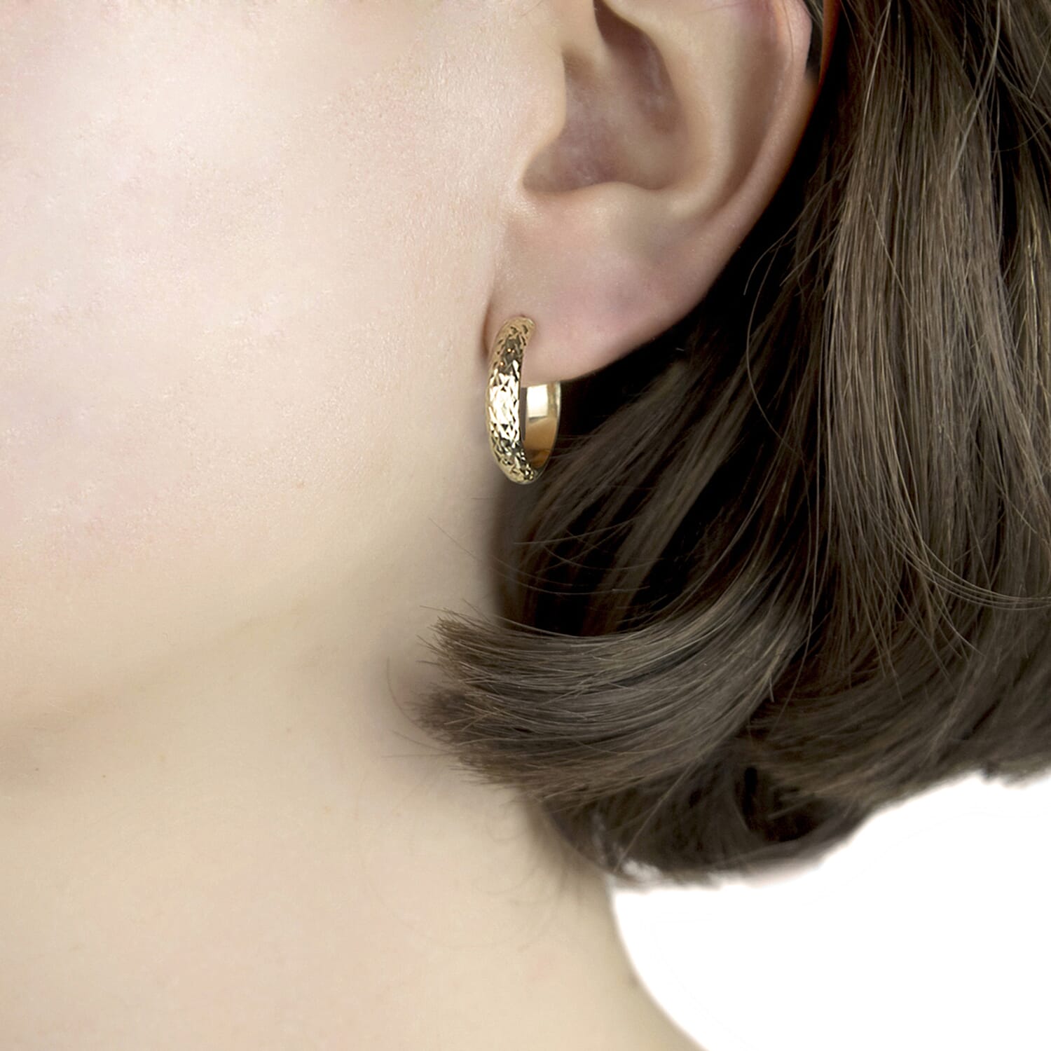 9K Yellow Gold 3.5MM Tube 21MM Diamond Cut Round Creole Hoop Earrings 1.5 grams