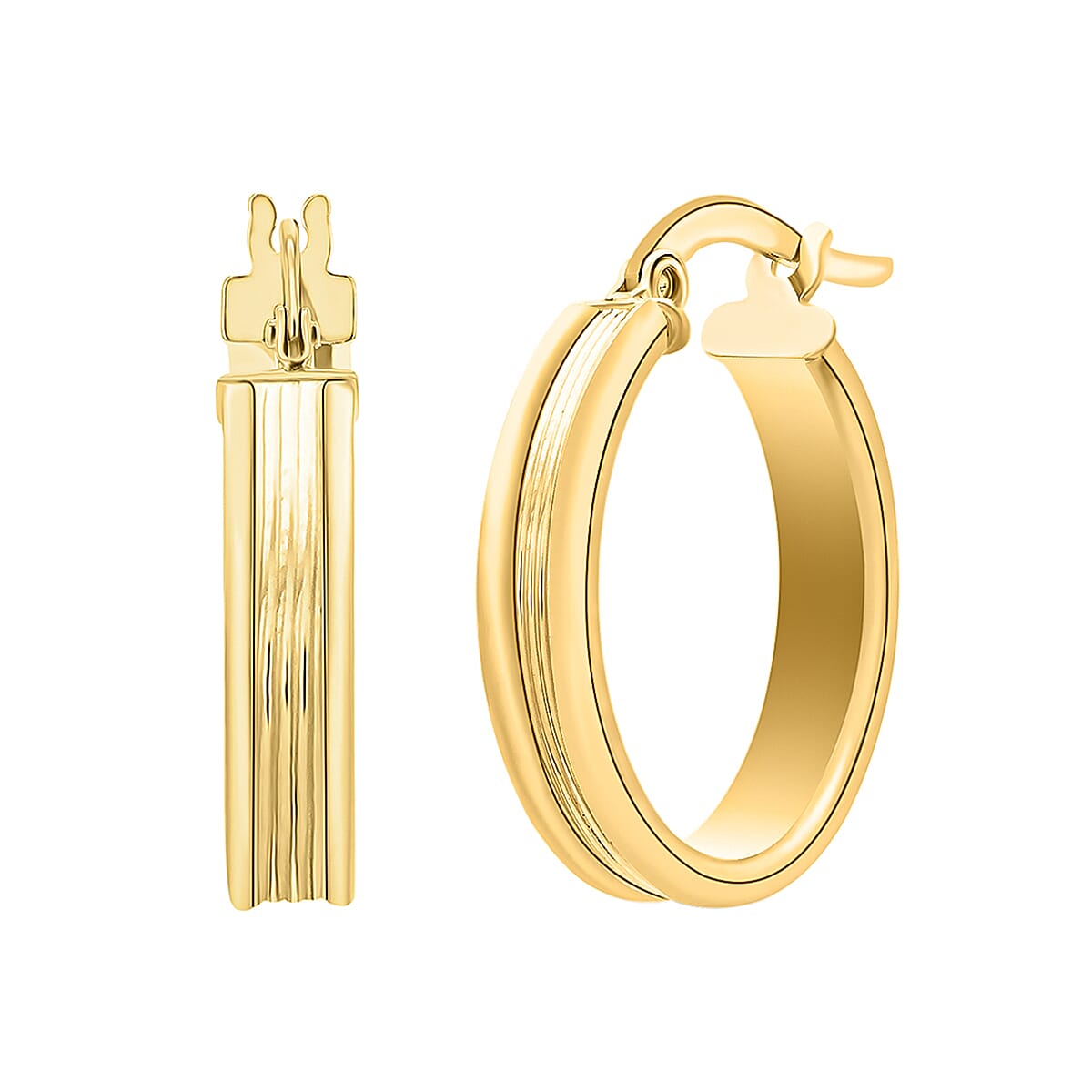 9K Yellow Gold 4MM Tube 21MM Patterned Hoop Creole Earrings 1.4 grams