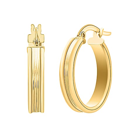 9K Yellow Gold 4MM Tube 21MM Patterned Hoop Creole Earrings 1.4 grams