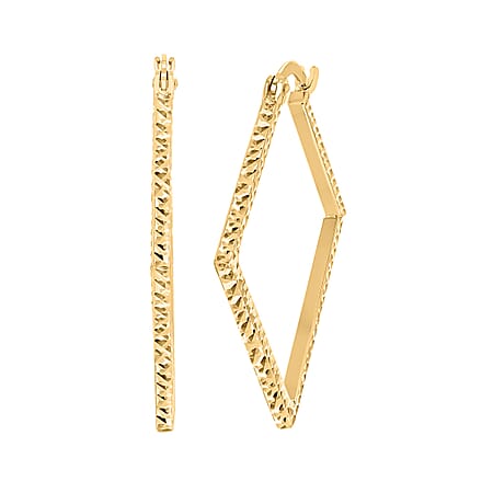 9K Yellow Gold 32MM X 30.5MM Diamond Cut Square Creole Earrings 1.7 grams