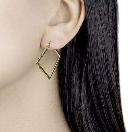 9K Yellow Gold 32MM X 30.5MM Diamond Cut Square Creole Earrings 1.7 grams