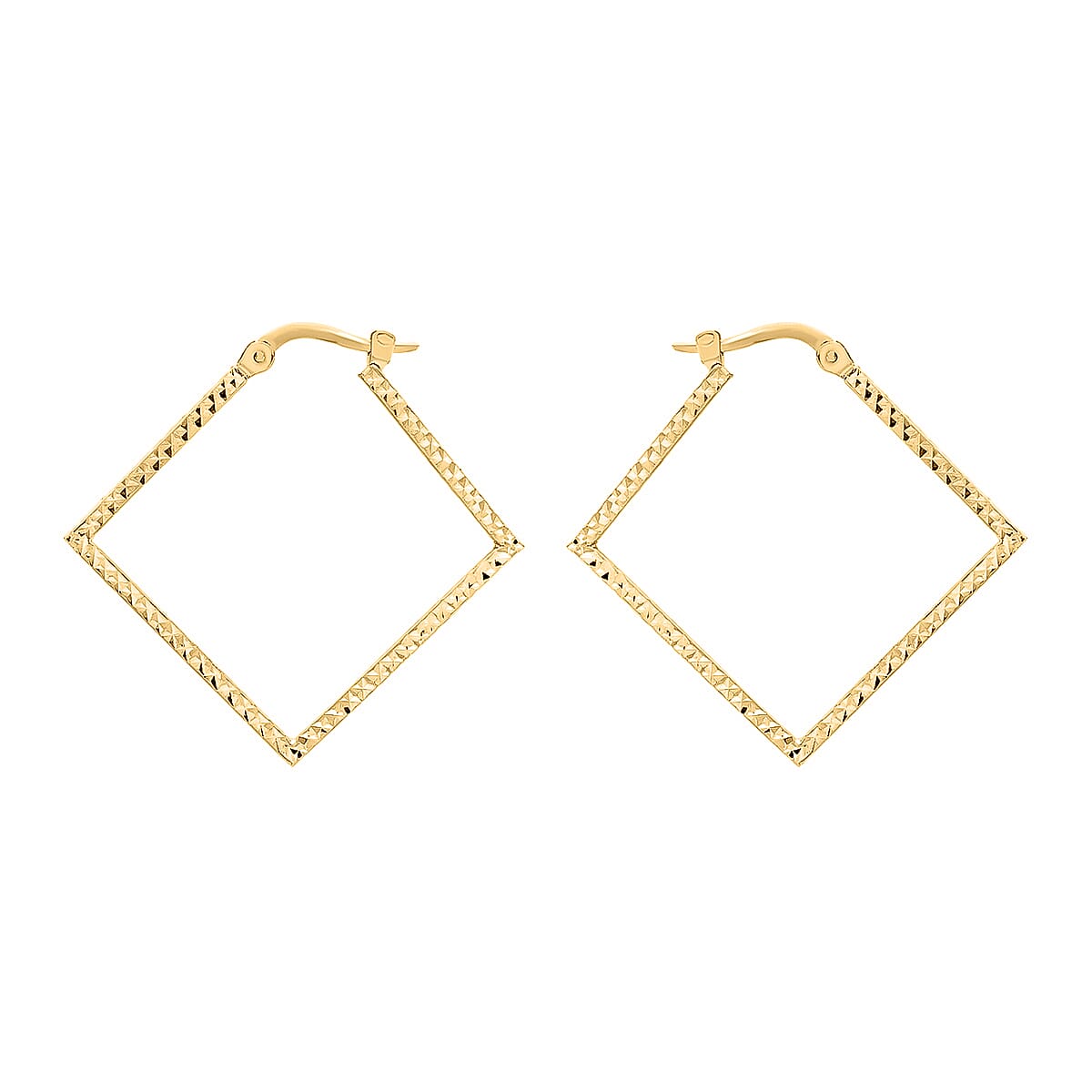 9K Yellow Gold 32MM X 30.5MM Diamond Cut Square Creole Earrings 1.7 grams
