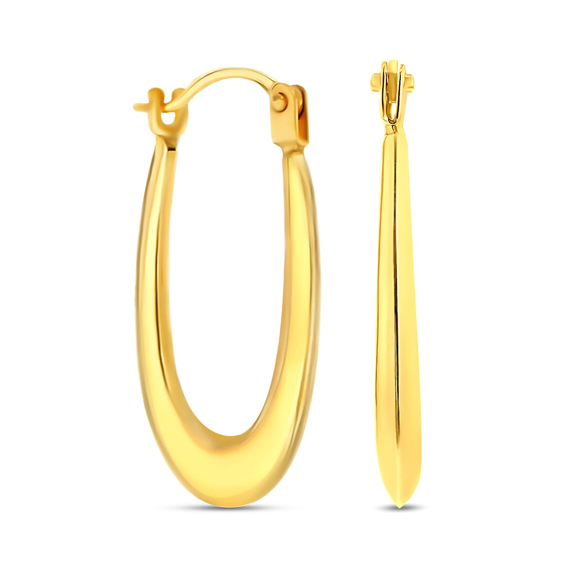 9K Yellow Gold 12MM X 19MM Supreme Finish Oval Creole Earrings 0.52 grams