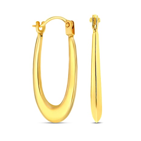 9K Yellow Gold 12MM X 19MM Supreme Finish Oval Creole Earrings 0.52 grams