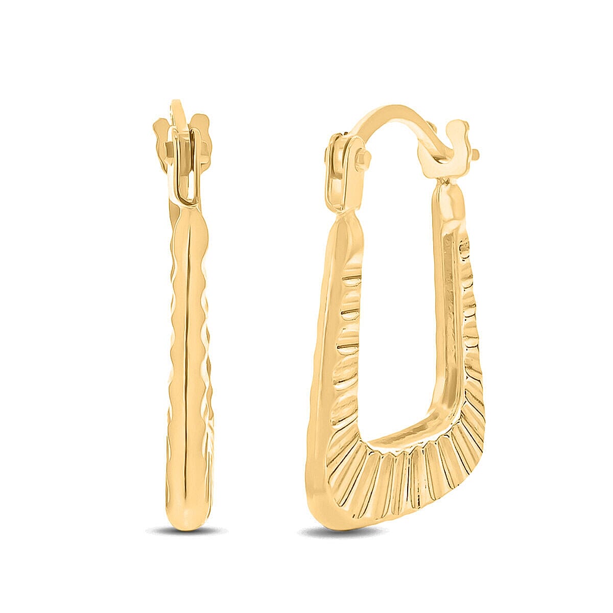 9K Yellow Gold 12MM X 15MM Ribbed Creole Earrings 0.38 grams