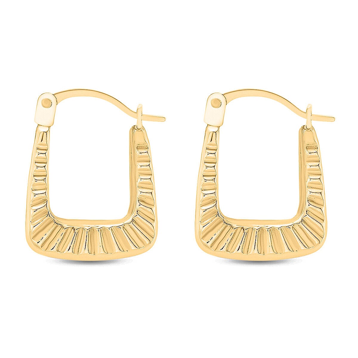 9K Yellow Gold 12MM X 15MM Ribbed Creole Earrings 0.38 grams