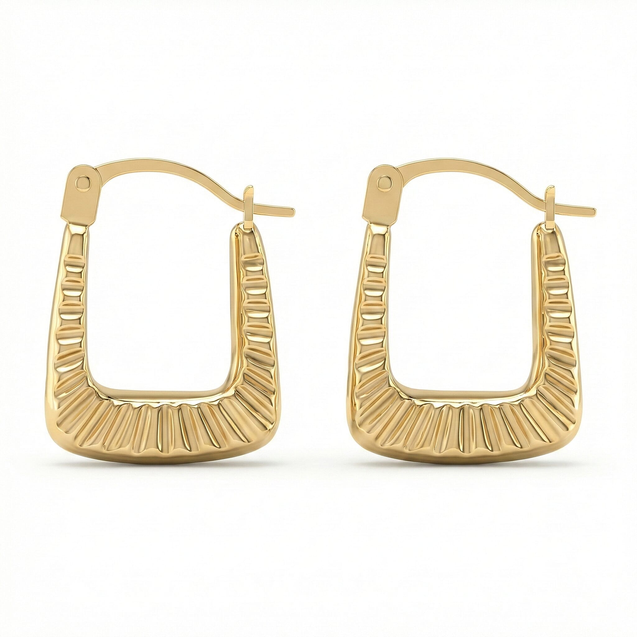 9K Yellow Gold 12MM X 15MM Ribbed Creole Earrings 0.38 grams